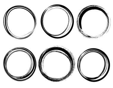 6 el çizimi çember darbesi, beyaz arkaplanda izole kaligrafi, vektör illüstrasyonu.