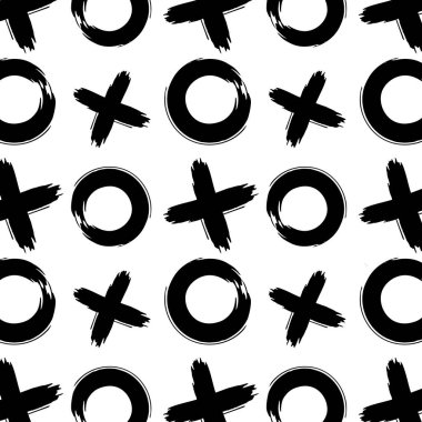 Çapraz, x, sıfır, şeffaf arka plan deseni, vektör grafikleri, basit tasarım üzerine daire çizilmiş el deseni. Tekstil ve kağıt baskısı. XOXO kusursuz