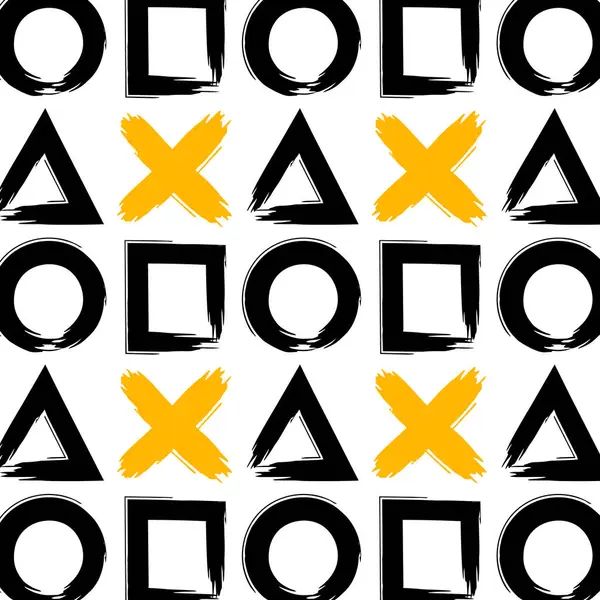 Geometrik şekillerin deseni, turuncu elementler, grafik tasarımı, kuru fırçayla çizilmiş.