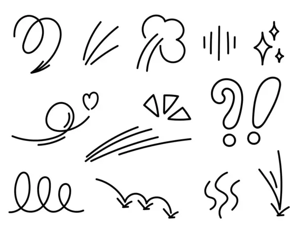 Set Von Linien Bewegungselementen Design Symbol Für Emotionale Effekte Handgezeichnete — Stockvektor