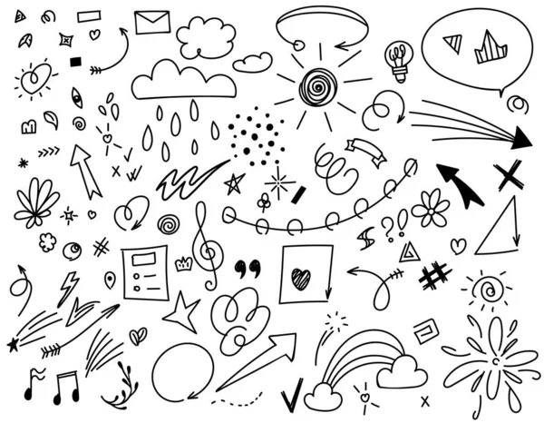 Esquisse Souligner Éléments Doodle Accent Formes Flèches Ensemble Nature Coup — Image vectorielle