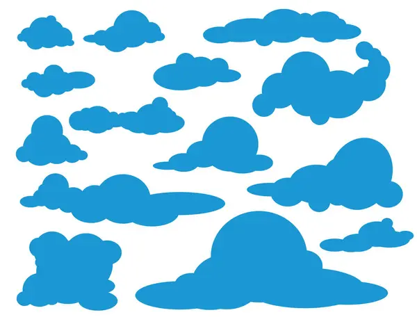 Conjunto Nuvens Azuis Estilo Plano Sobre Fundo Transparente Formas Abstratas — Vetor de Stock