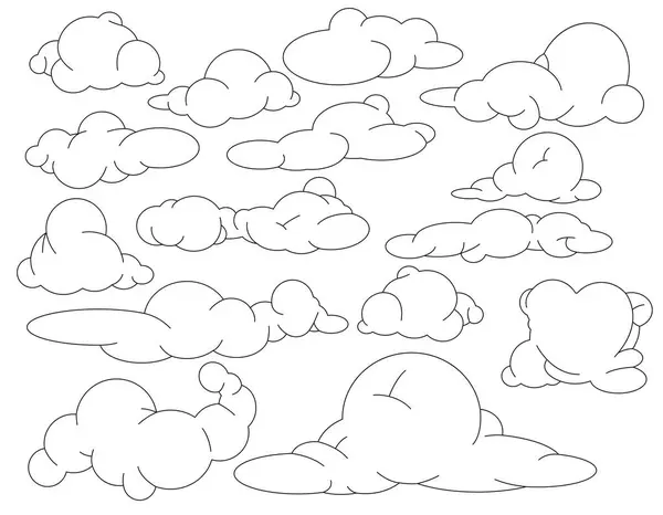 Conjunto Nubes Línea Sobre Fondo Transparente Elementos Para Diseño Redes — Vector de stock