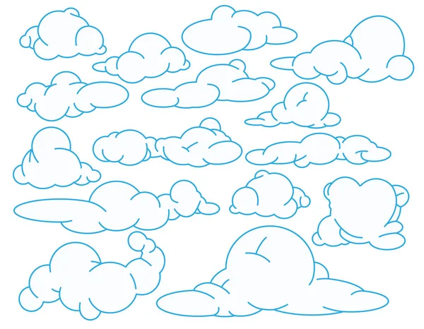 Conjunto Nuvens Brancas Com Uma Linha Azul Vetor Fundo Transparente — Vetor de Stock