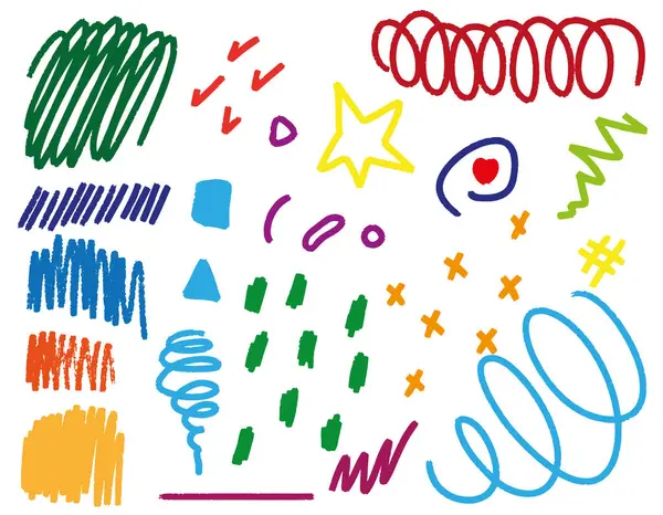 Набор Детских Рисунков Руки Вектор Элементы Дизайна Детское Творчество Яркие — стоковый вектор
