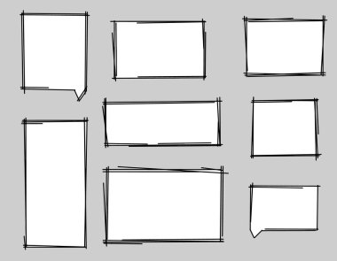 El çizimi metin kutuları, vektör grafikleri, tırnak ve metin için bulutlar, karalama tasarımı.