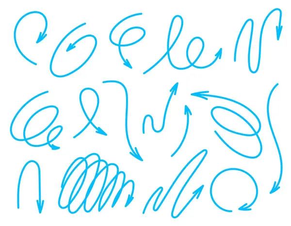 Jeu Flèches Vectorielles Illustration Gribouillis Dynamique Ligne Ziggs Flèches Bleues — Image vectorielle