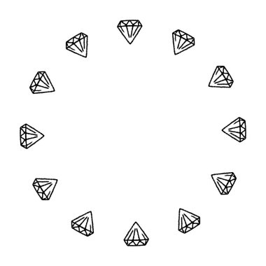 Vector round frame made of gemstones in doodle style. clipart