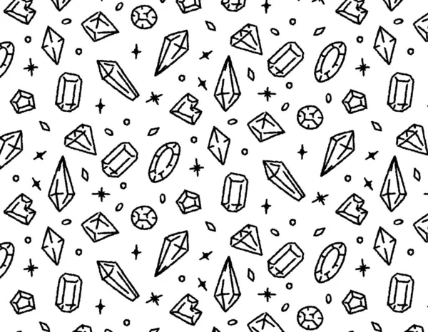 Doodle Diamonds Pattern Hand Drawn Color Line Gems Transparent Background — Stock Vector