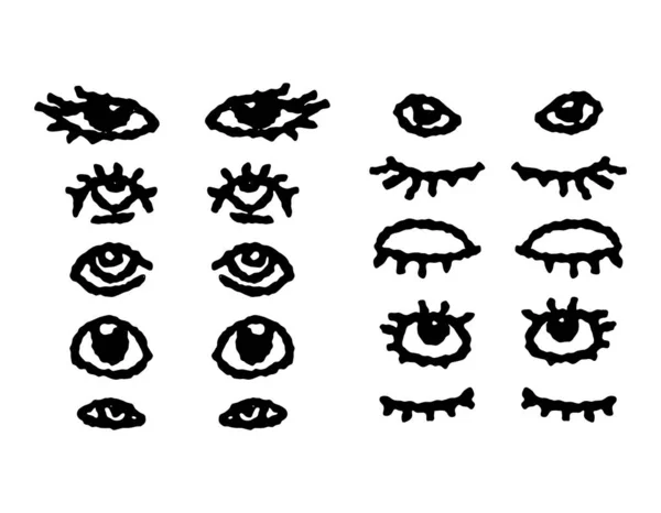 白色背景上的一组涂鸦眼睛 用铅笔画图 — 图库矢量图片
