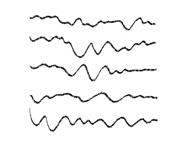 Ensemble Lignes Onde Dessinées Crayon Coups Grunge Tirés Main Illustration — Image vectorielle