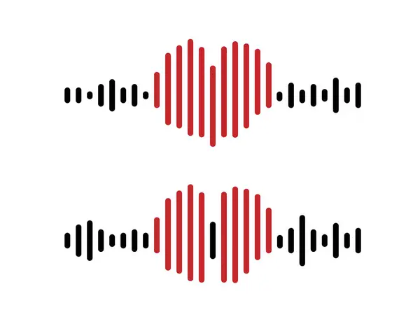 Ses dalgası ya da sesli mesaj. Müzik seti, podcast, radyo şekilleri. Kalp şeklinde daha dengeleyici. Vektör illüstrasyonu.