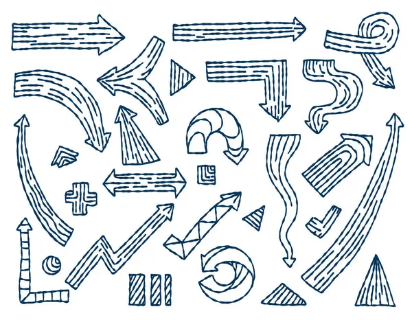 Ensemble Flèches Dans Style Doodle Isolé Sur Fond Blanc Vecteur — Image vectorielle