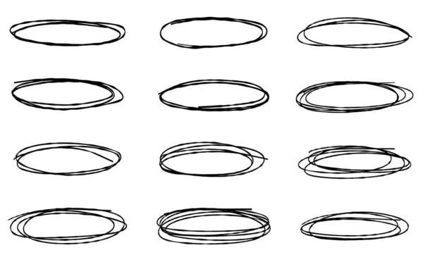 Ovales Dessinés Main Cadres Cercle Higligt Ellipse Ensemble Illustrations Vectorielles — Image vectorielle