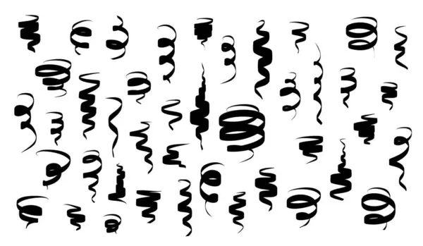 Ensemble Rubans Carnaval Serpentine Ensemble Fond Vectoriel Banderoles Papier Noir — Image vectorielle