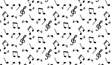 Kalemle çizilmiş karalama tarzında müzik sembolü deseni. Beyaz arka planda müzik sembolü. Müzik severler