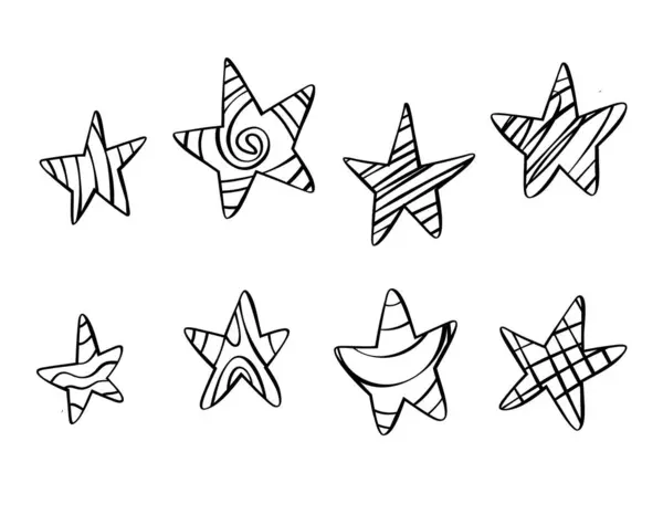在白色背景上的不同恒星的向量集 手绘涂鸦元素 手绘素描涂鸦风格 — 图库矢量图片