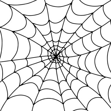 Beyaz arka planda korkunç bir ağ. Siyah ağ. Cadılar Bayramı için örümcek ağlı el yazısı. Korkunun vektör çizimi.
