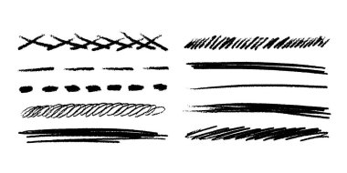 Kalem, beyaz arkaplanda vektör elementlerinin üstünü çizmiş. Fırça izleri ve grunge tarzında vuruşlar. Siyah grafik elementlerini vurgula. Siyah karalama çizgisi koleksiyonu.