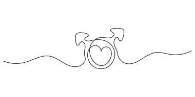 Beyaz arka planda tek bir çizgili cinsiyet sembolü. Bir adam ve erkek işareti olan bir çizgi. minimalist grafikler