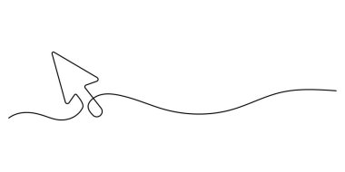 Tek satır imleç ok simgesi. Beyaz arkaplana bir çizgi çekmenin arka planı. Vektör çizimi. İmleç ok simgesi