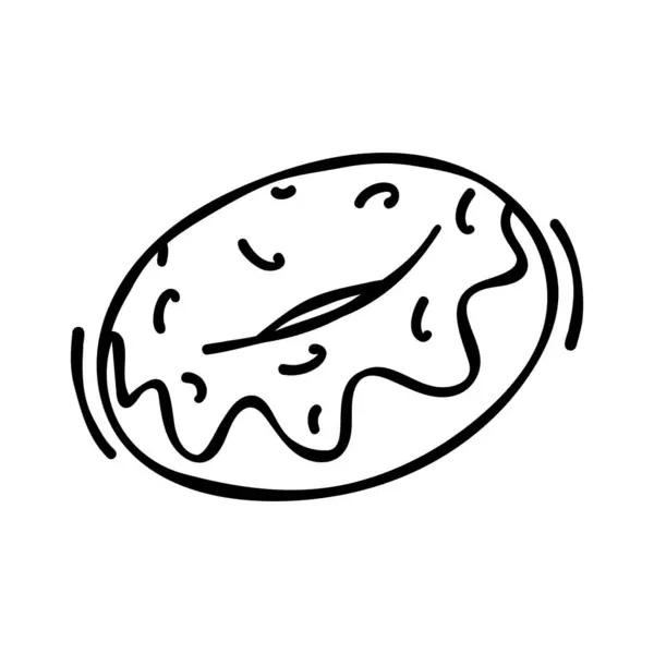 Donut çizimi. Elle çizilmiş çörek skeci. Karalama tarzında fast food çizimi. Jöleli çöreğin vektör grafikleri. Tatlılar