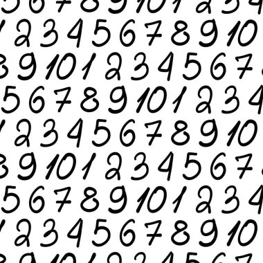 Elle çizilmiş karalama numaraları kusursuz desen. Çocuklar için matematik geçmişi. Siyah ve beyaz İskandinav tarzı, okula dönüş. Vektör grafikleri