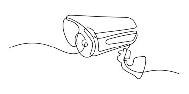 Dikdörtgen şekilli ve güvenlik sistemlerinin geliştirildiği sürekli bir video izleme sistemi çizimi. Bir çizgi çizimi grafik tasarım vektör çizimi. CCTV 