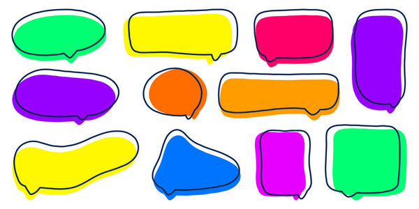 Набор ярких облаков для текста на прозрачном фоне. Векторная графика в стиле 90-х. Векторные игровые уведомления и диалог. Текст в облаке