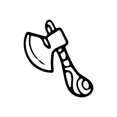 Beyaz arkaplanda karalama biçiminde bir eksen vektör simgesi. Basit tasarımda sembol. Baltanın ağaca çizdiği çizgi film nesnesi