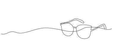 Gözlükler beyaz arkaplanda sürekli çizgi çiziyor. Güzellik ve moda konsepti. Vektör minimalist illüstrasyon.