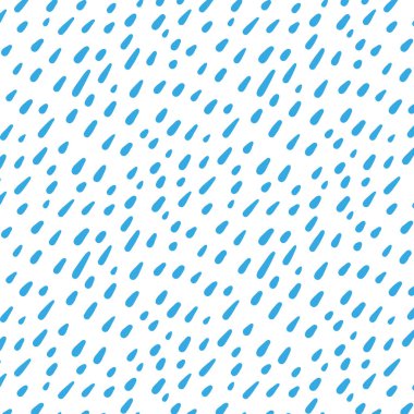 Mavinin yumuşak tonlarında biçimlendirilmiş yağmur damlaları içeren kusursuz vektör deseni. Soyut bahar temalı arka plan, sakin, minimalist estetik. Tekstil, duvar kağıdı, ambalaj kağıdı, web tasarımı ve mevsimlik projeler için mükemmel. Düzenlenebilir vektör 