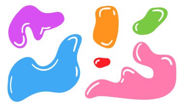 Soyut, düzensiz rastgele kabarcıklar içeren sıvı organik şekiller. Renkli dalgalı kabarcıklar ve son model Y2K tarzında düşüşler, modern tasarımlar, dijital sanat ve yaratıcı görseller için mükemmel.