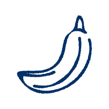 Elle çizilmiş muz karalaması. Çizgi film tarzında şirin bir meyve eskizi. Çıkartmalar, ambalajlar, mutfak dekorları, organik yaşam tarzı ve beslenme tasarımı için taze, tropikal, sağlıklı besin örnekleri.