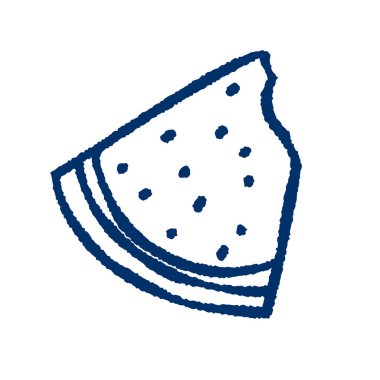 Elle çizilmiş karpuz dilimi. Çizgi film tarzında şirin bir meyve eskizi. Çıkartmalar, ambalajlar, mutfak dekorları, yaz besinleri ve ferahlatıcı tasarım için taze, sulu ve sağlıklı besin örnekleri..