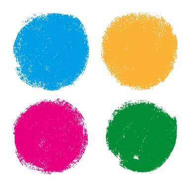 Elle çizilmiş kaba çizgilerle renkli yuvarlak vektör çerçevesi. Pastel fırça darbeleri ve grunge doodle tarzı çocuk projeleri için mükemmel.