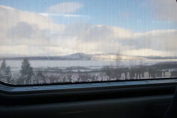 Bilfönster Med Snö Vintern — Stockfoto