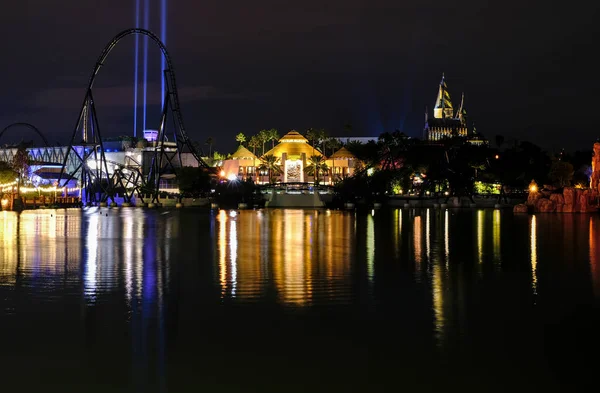 Universal Studios Overlook Rollercoasters Jurrasic Park Hut Night — Stock Photo, Image