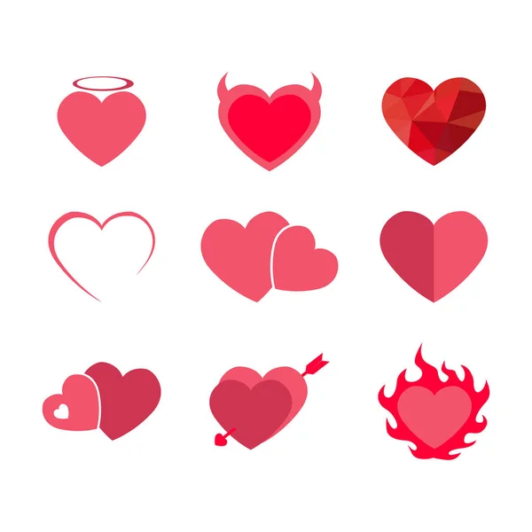 Zestaw Symboli Miłości Serca Ikony Elementy Konstrukcyjne Walentynki Izolowane Białym — Wektor stockowy
