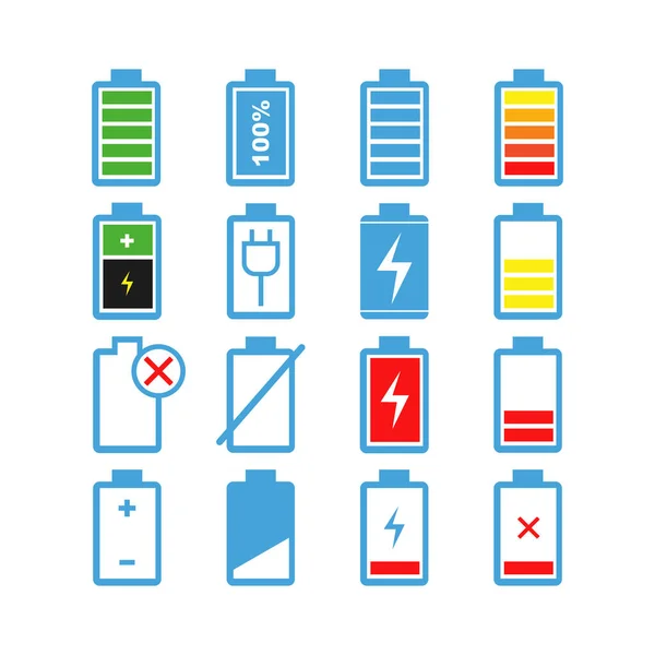 Batterij Gevuld Pictogrammen Verzameling Van Batterijniveau Indicatoren Laadindicator — Stockvector