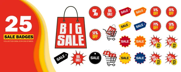 Großen Verkauf Abzeichen Und Etiketten Vektor Rabatt Shopschild Und Verkaufsschild — Stockvektor