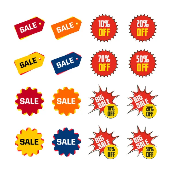 Grote Verkoop Badges Etiketten Vector Korting Shop Tag Verkoopbord Geïsoleerd — Stockvector