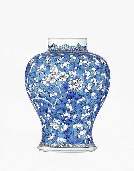 stock image Blue and white chinese porcelain vase on white background.