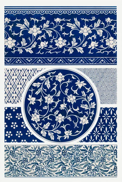 Blå Och Vit Blommig Design Orientalisk Blommönster — Stockfoto