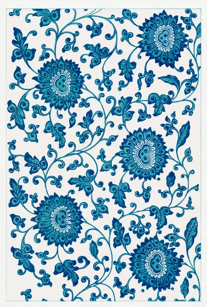 Blue and white floral design. Oriental floral pattern.