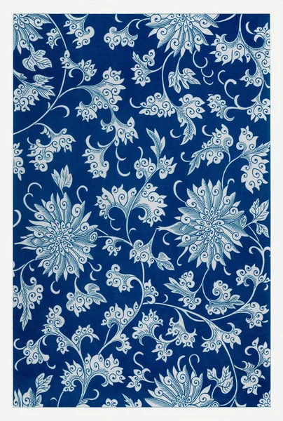 Blue and white floral design. Oriental floral pattern.