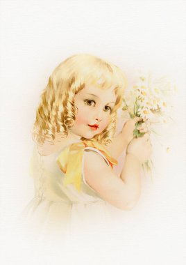 Yumuşak pastel renkte Viktorya dönemi kızı, masumiyet ve zarafetin ebedi tasviri..