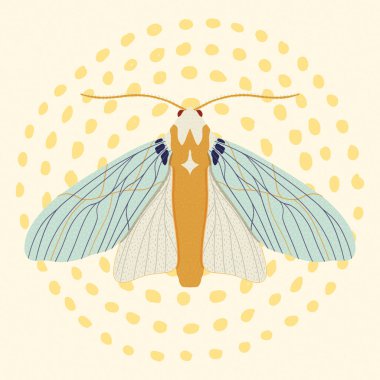 Canlı desenler ve parlak renklerle dolu Memphis 'ten esinlenilmiş bir arka planda renkli Kelebek. Geçmişe dönük modern bir dönüm noktası! Dijital Sanat