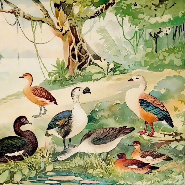 Цветные Птицы Джунглей Яркой Иллюстрации Полные Ярких Оттенков Веселых Вибраций — стоковое фото
