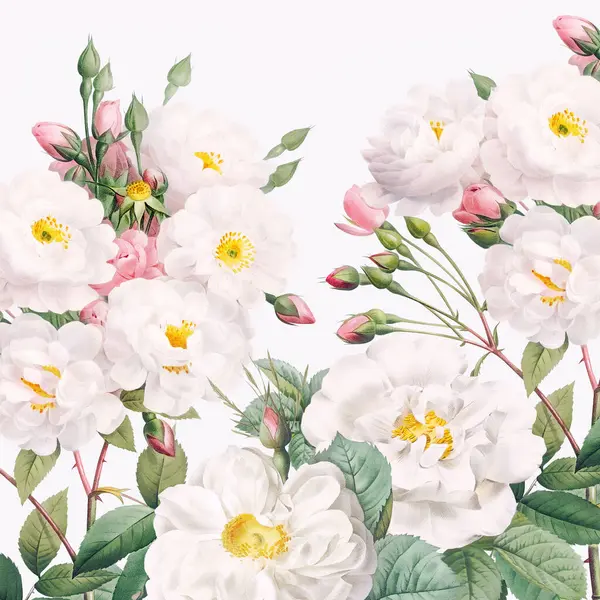 Цветы Розы Цветочный Дизайн Представлен Квадратном Формате Цифровыми Акварельными Флюидами — стоковое фото